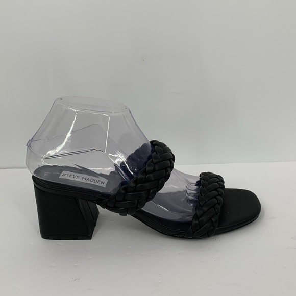 Steve Madden Infused slide sandals black braided double strap chunky heel shoe 8 - Picture 1 of 6